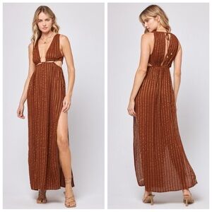NWT L*Space Rafael Brown and Gold Stripe Coverup Dress